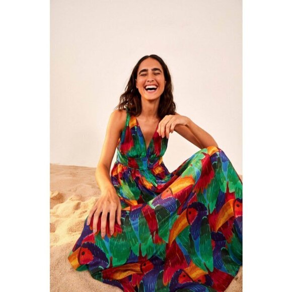 💕FARM RIO💕 Painted Toucans Midi Dress ~ 100% Viscose XS - Picture 1 of 14